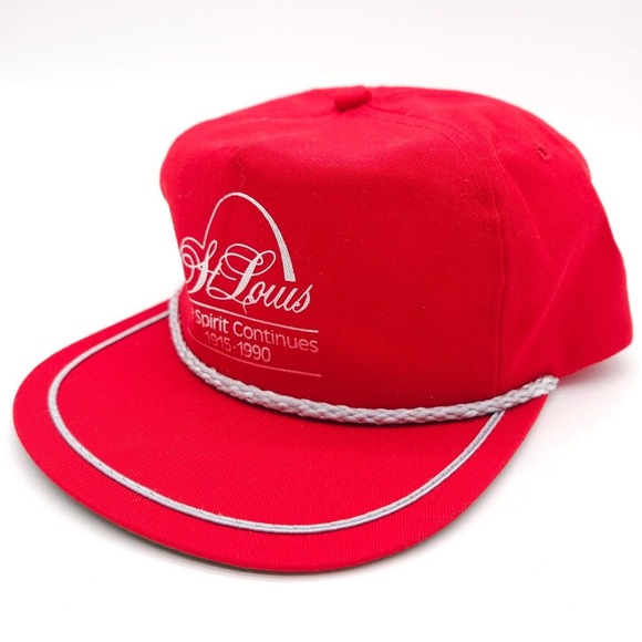 Vintage St Louis‎ Gateway Arch 1990 Trucker Leather Strapback Rope Hat Golf Cap - Picture 1 of 8